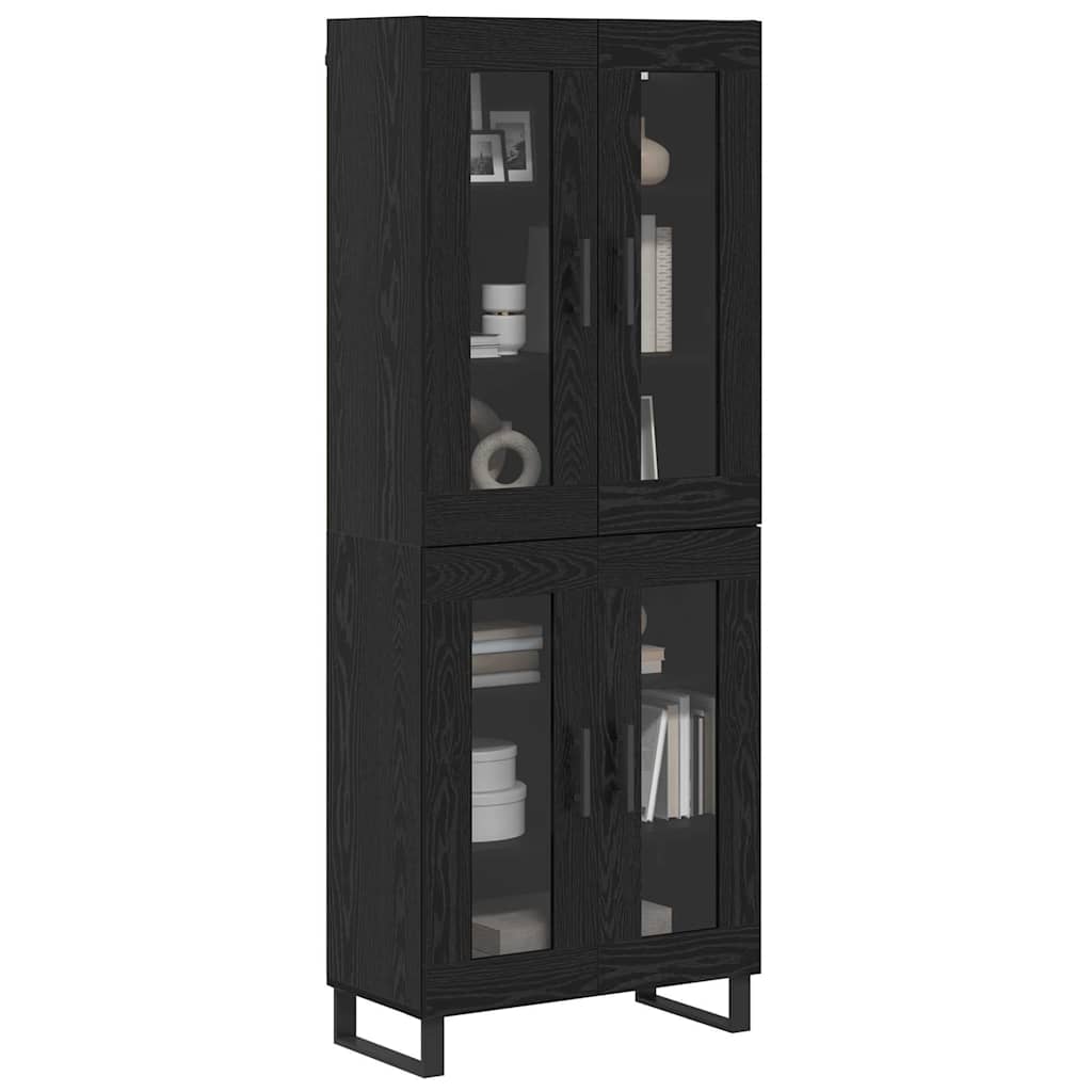 Highboard 2 pcs Black Oak Engineered Wood and Glass