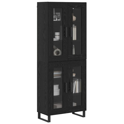 Highboard 2 pcs Black Oak Engineered Wood and Glass