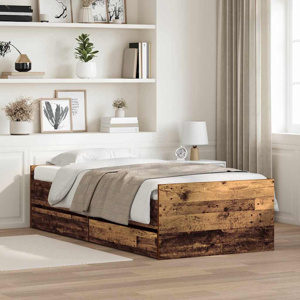 Bed Frame with Drawer Old Wood 100 x 200 cm Solid Pine Wood