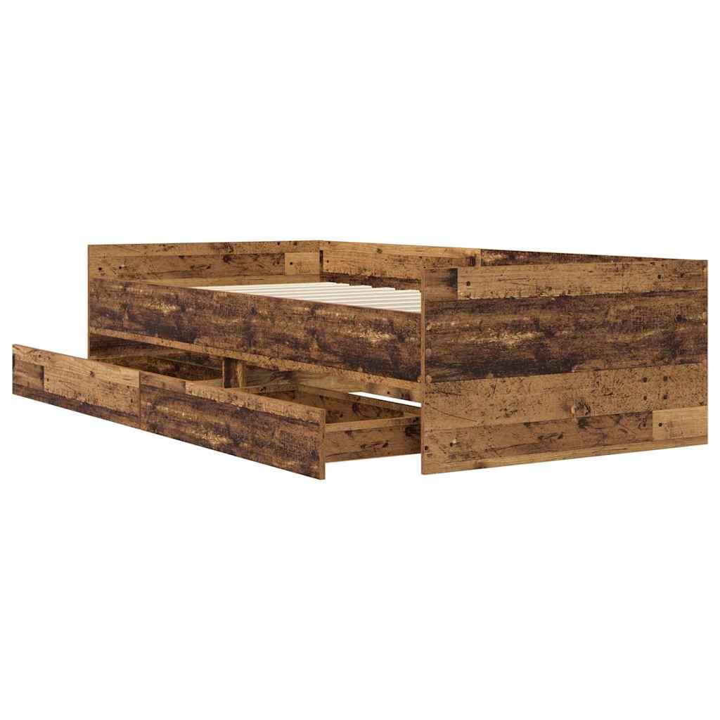 Bed Frame with Drawer Old Wood 100 x 200 cm Solid Pine Wood