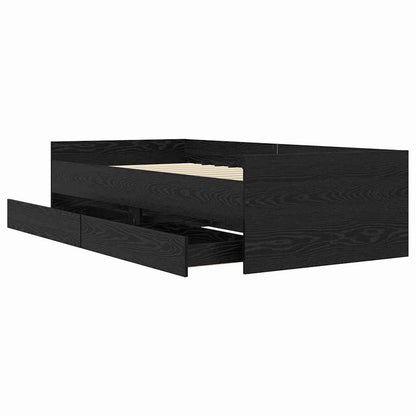 Bed Frame with Drawer Black Oak 100 x 200 cm Solid Pine Wood