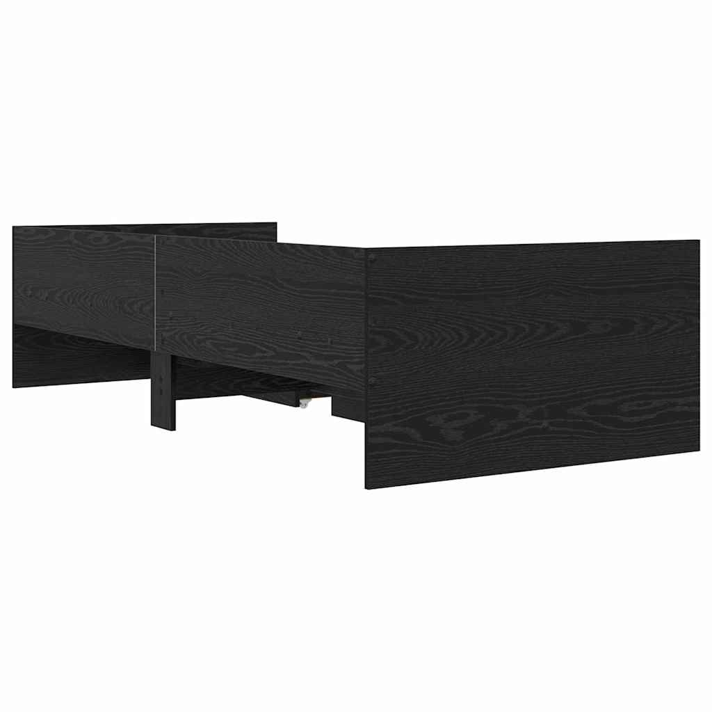 Bed Frame with Drawer Black Oak 100 x 200 cm Solid Pine Wood
