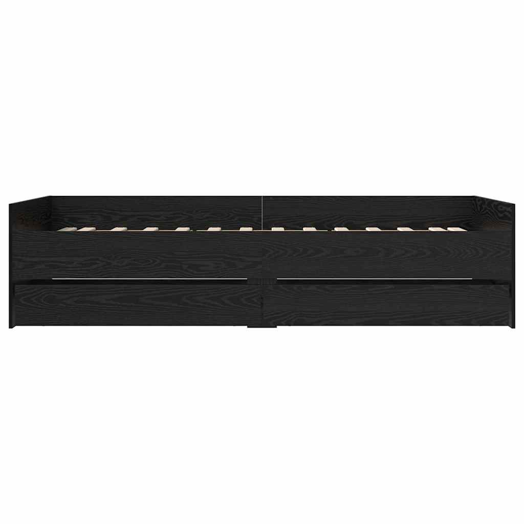 Bed Frame with Drawer Black Oak 100 x 200 cm Solid Pine Wood