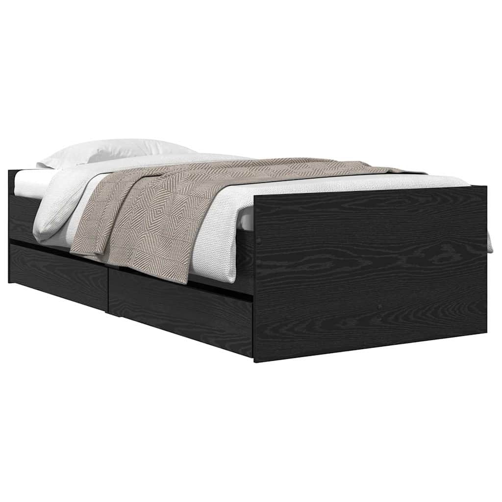 Bed Frame with Drawer Black Oak 100 x 200 cm Solid Pine Wood