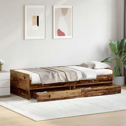 Bed Frame with Drawer Old Wood 90 x 200 cm Solid Pine Wood
