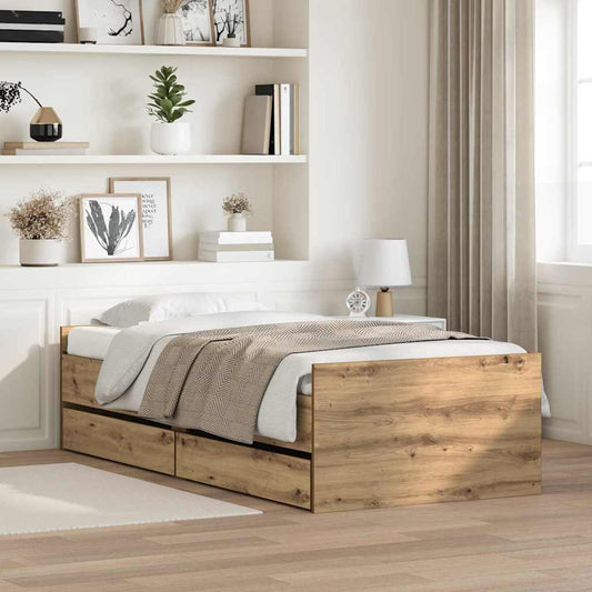 Bed Frame with Drawer Artisan Oak 90 x 200 cm Solid Pine Wood