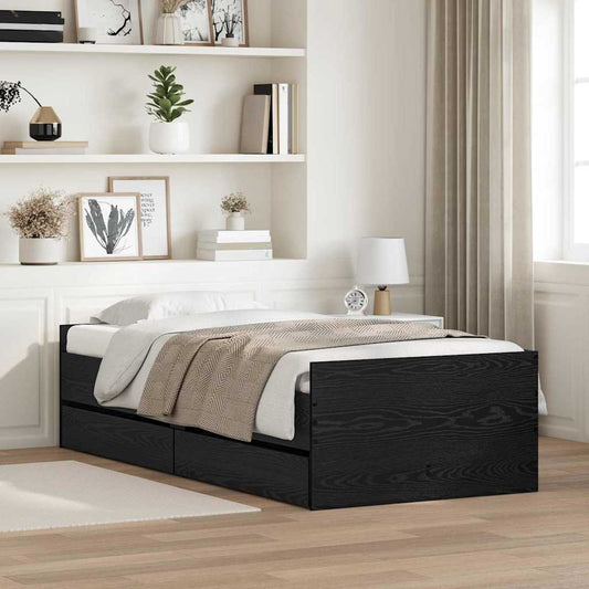 Bed Frame with Drawer Black Oak 90 x 200 cm Solid Pine Wood