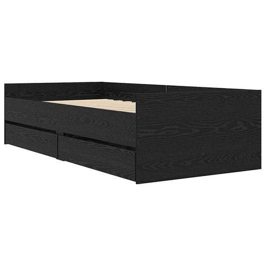 Bed Frame with Drawer Black Oak 90 x 200 cm Solid Pine Wood