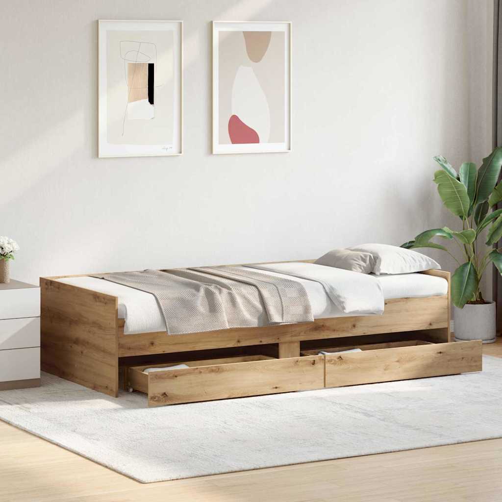 Bed Frame with Drawer Artisan Oak 90 x 190 cm Solid Pine Wood