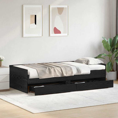 Bed Frame with Drawer Black Oak 90 x 190 cm Solid Pine Wood