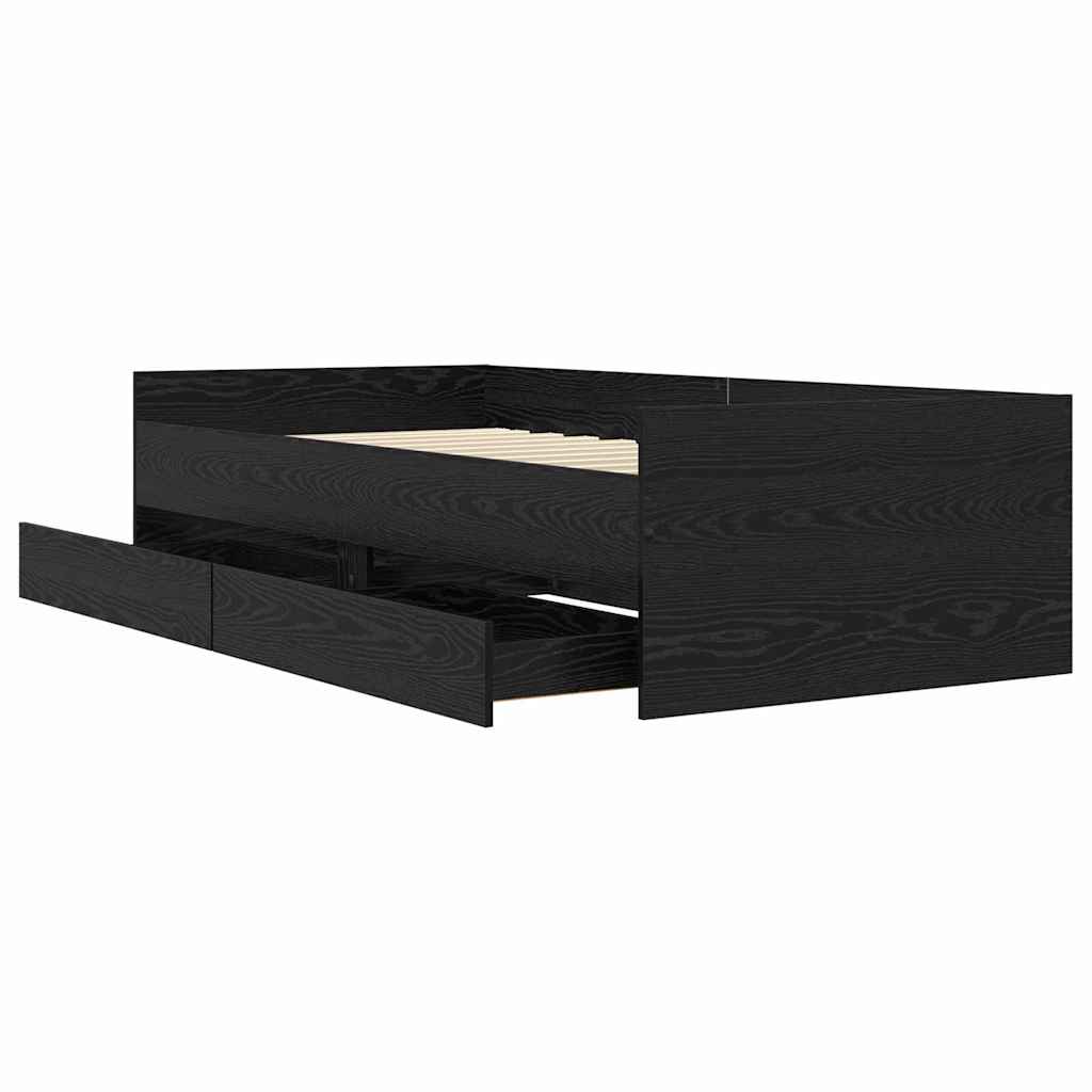 Bed Frame with Drawer Black Oak 90 x 190 cm Solid Pine Wood