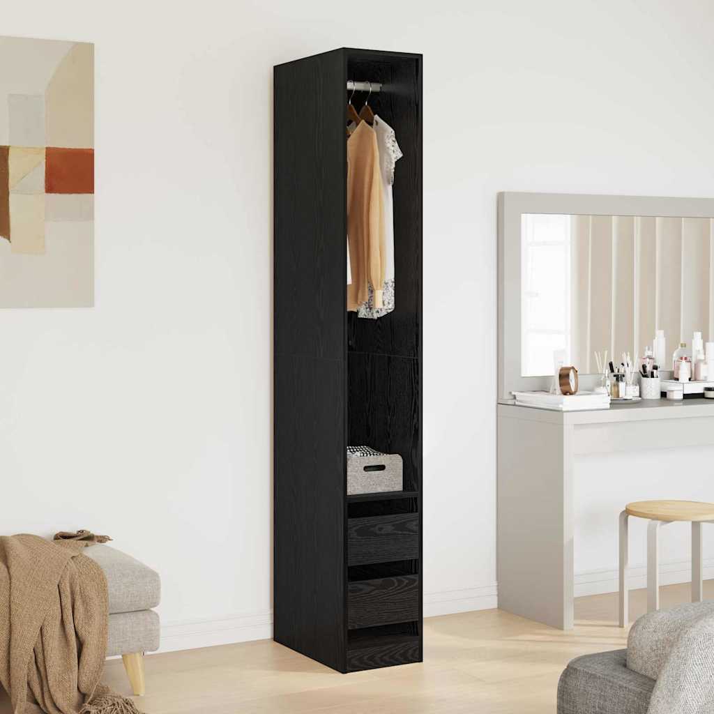 Wardrobe with Drawer Black Oak 50 x 30 x 200 cm Engineered Wood