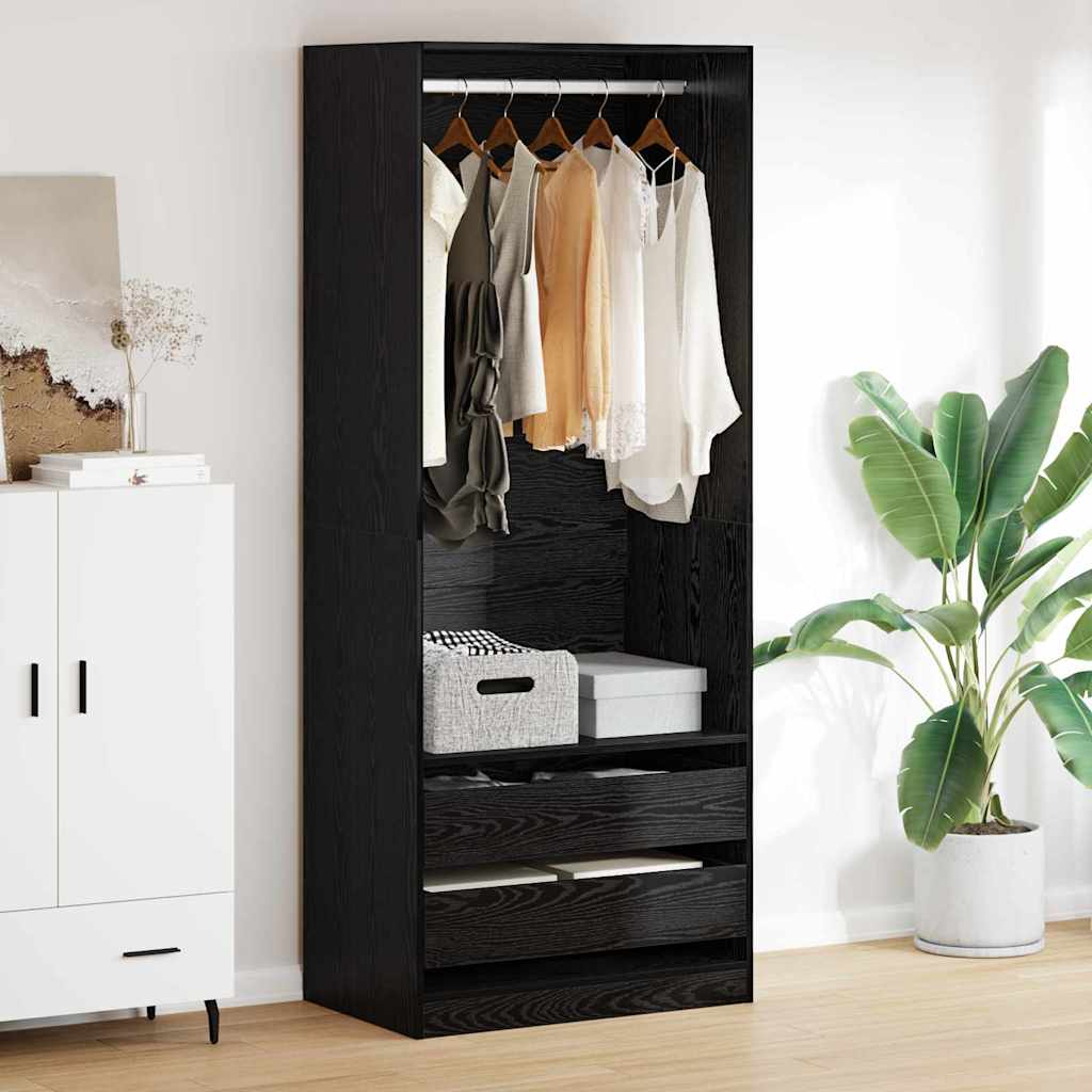 Wardrobe with Drawer Black Oak 80 x 50 x 200 cm Engineered Wood