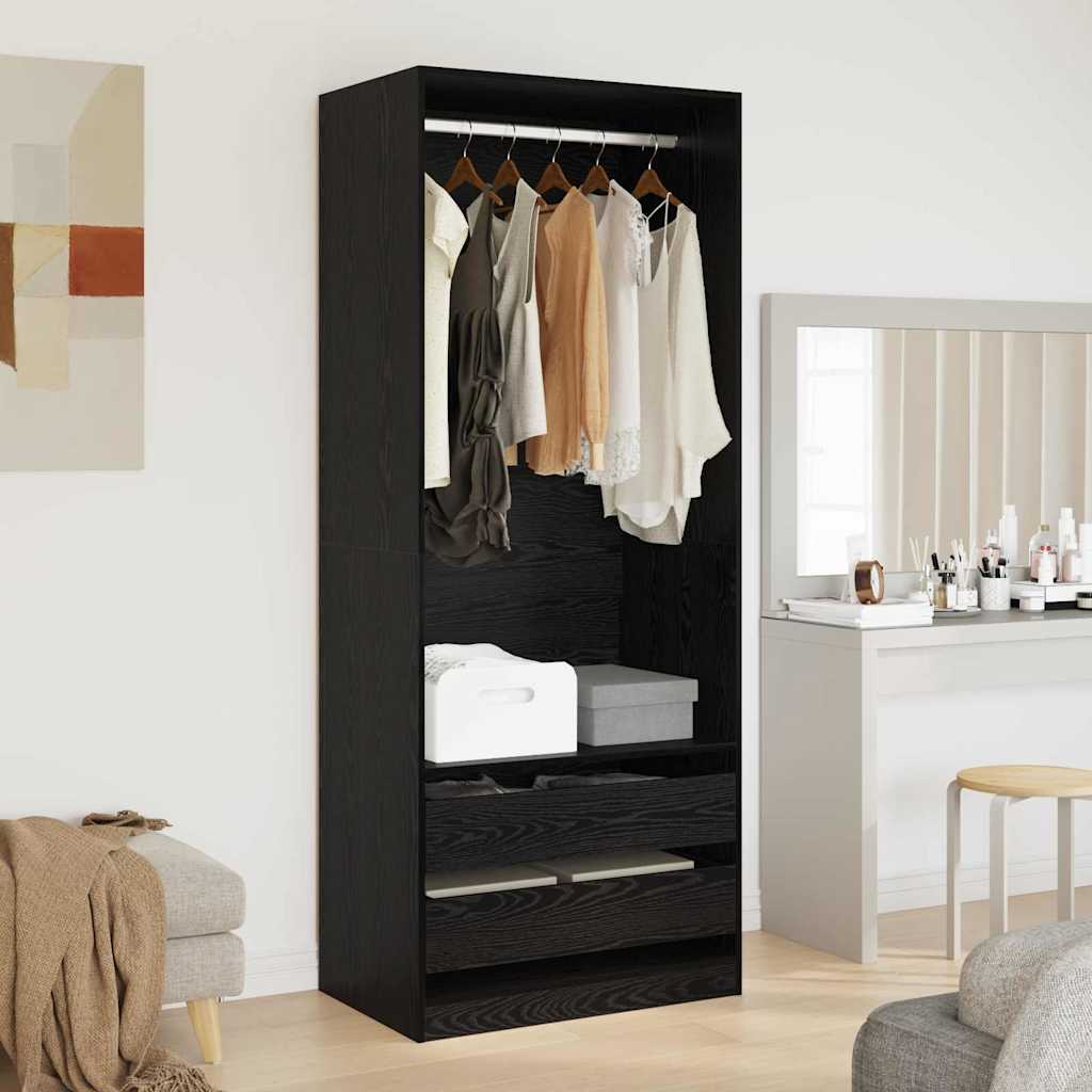 Wardrobe with Drawer Black Oak 80 x 50 x 200 cm Engineered Wood