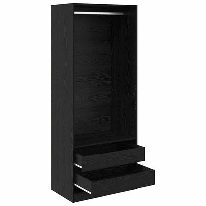 Wardrobe with Drawer Black Oak 80 x 50 x 200 cm Engineered Wood