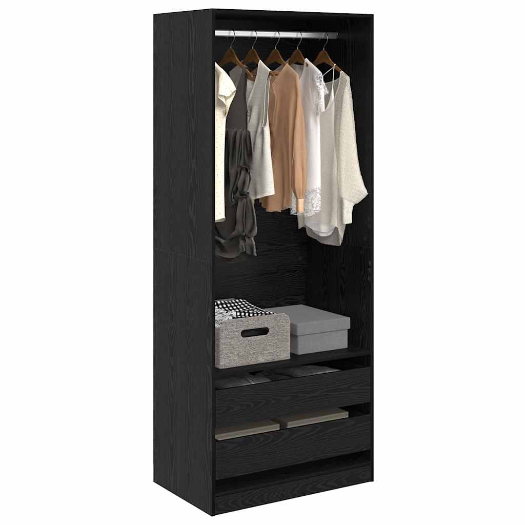 Wardrobe with Drawer Black Oak 80 x 50 x 200 cm Engineered Wood