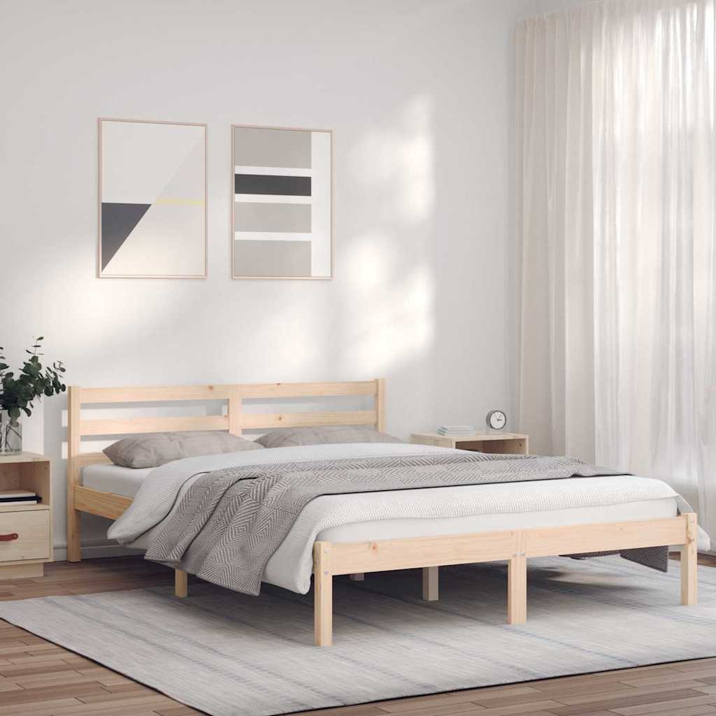 Bed Frame Natural 208.5 x 157.5 x 69.5 cm Solid Pine Wood