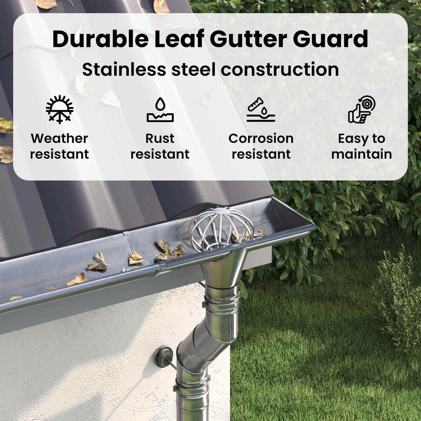 Gutter Leaf Guard 2 pcs Silver 50 mm Stainless Steel