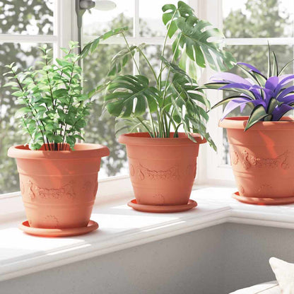 Round Flower Pot 6 pcs Brick Red Ø 22 x 18 cm Plastic