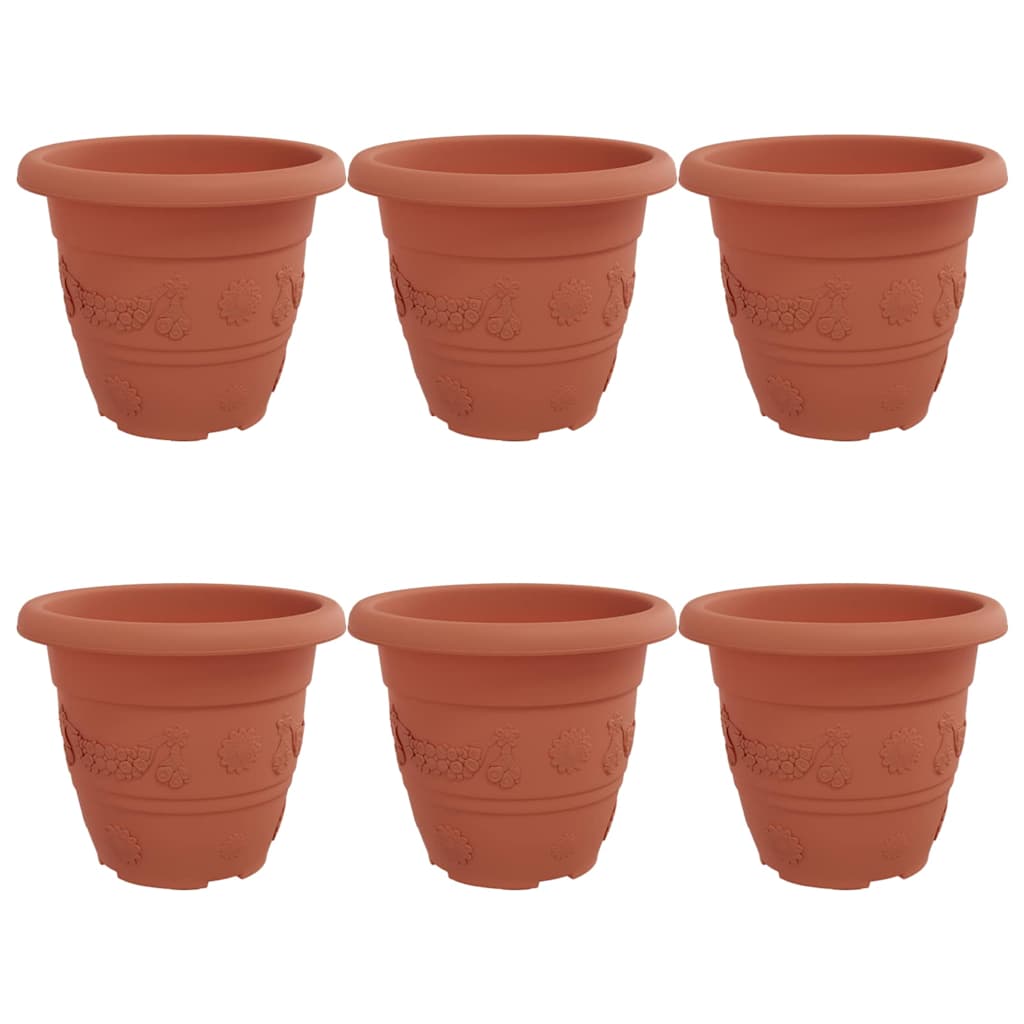 Round Flower Pot 6 pcs Brick Red Ø 22 x 18 cm Plastic