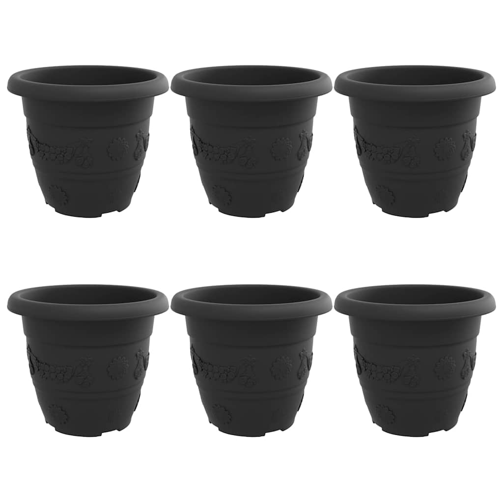 Round Flower Pot 6 pcs Black Ø 30 x 25 cm Plastic