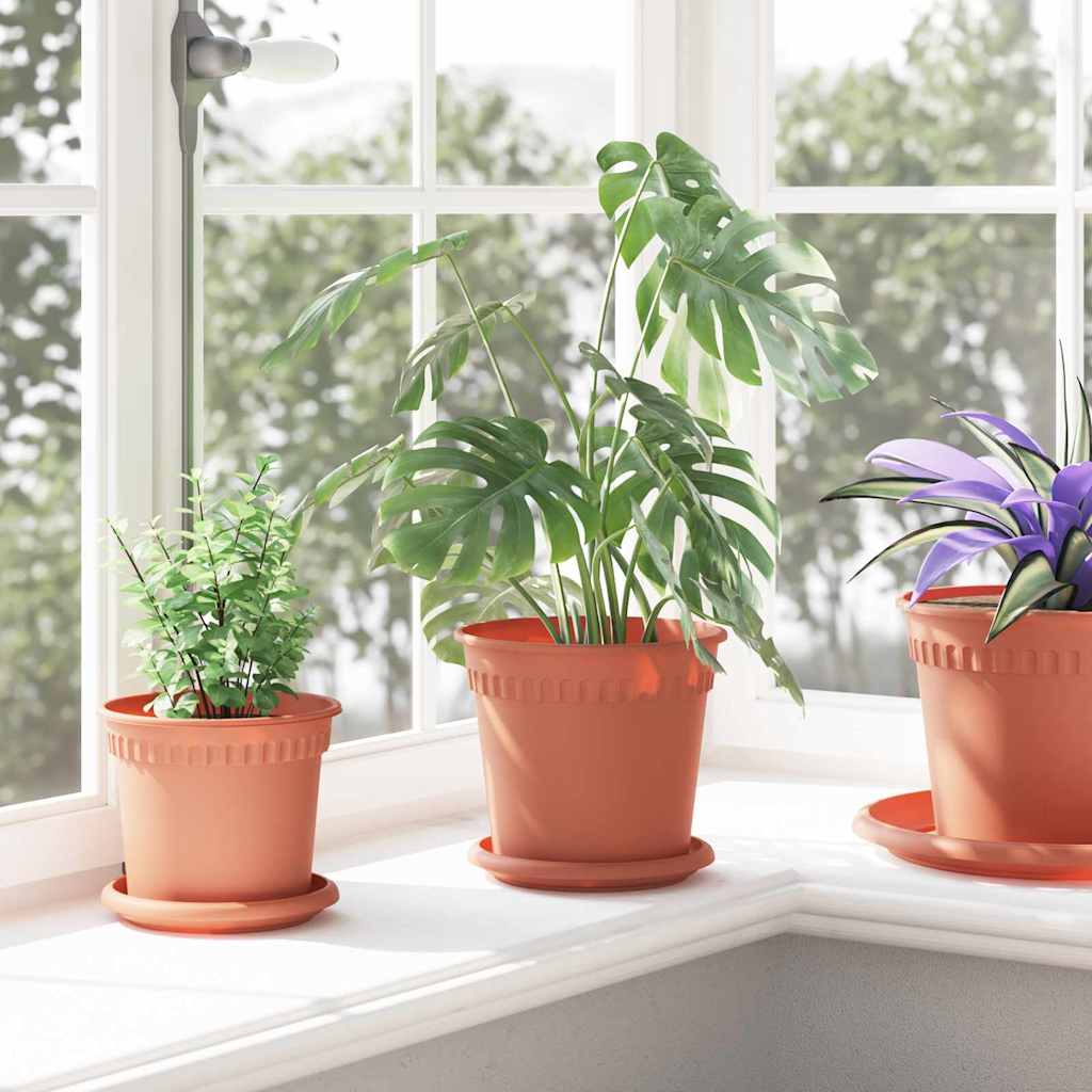 Round Flower Tray 6 pcs Brick Red Ø 14 x 2 cm Plastic