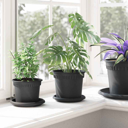 Round Flower Tray 6 pcs Black Ø 14 x 2 cm Plastic