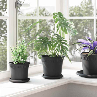 Round Flower Tray 6 pcs Black Ø 15.5 x 2 cm Plastic