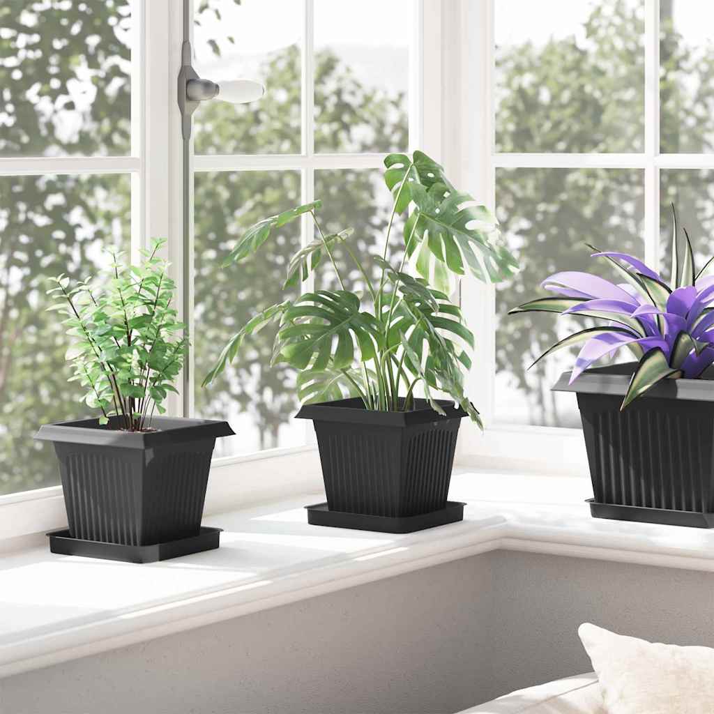 Square Flower Pot 6 pcs Black 16 x 16 x 14 cm Plastic