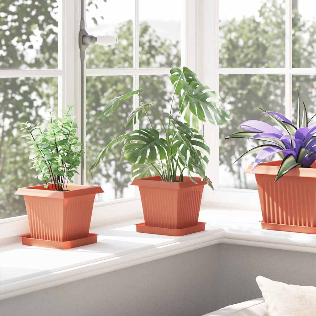 Square Flower Pot 24 pcs Brick Red 16 x 16 x 14 cm Plastic