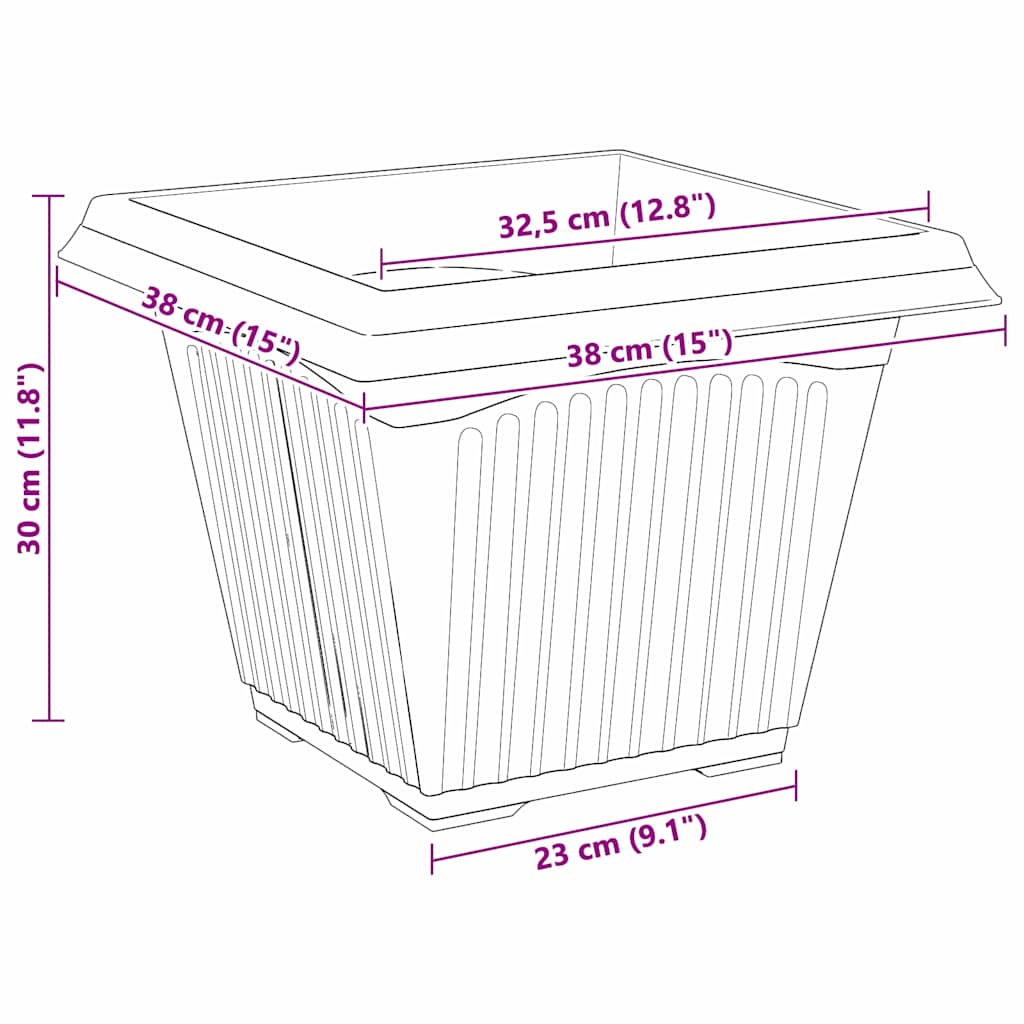 Square Flower Pot 24 pcs Black 38 x 38 x 30 cm Plastic