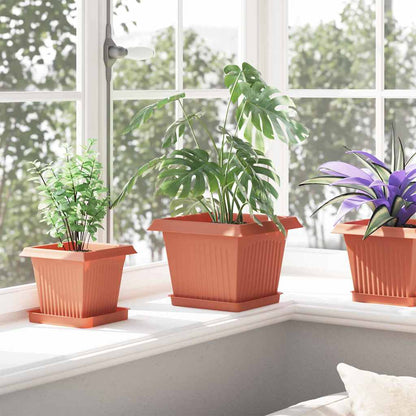 Square Flower Tray 6 pcs Brick Red 18 x 18 x 2 cm Plastic