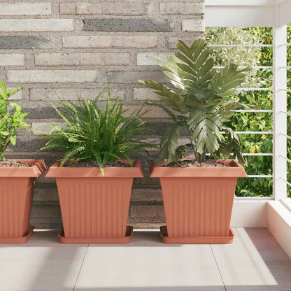 Square Flower Tray 6 pcs Brick Red 25.5 x 25.5 x 2.5 cm Plastic