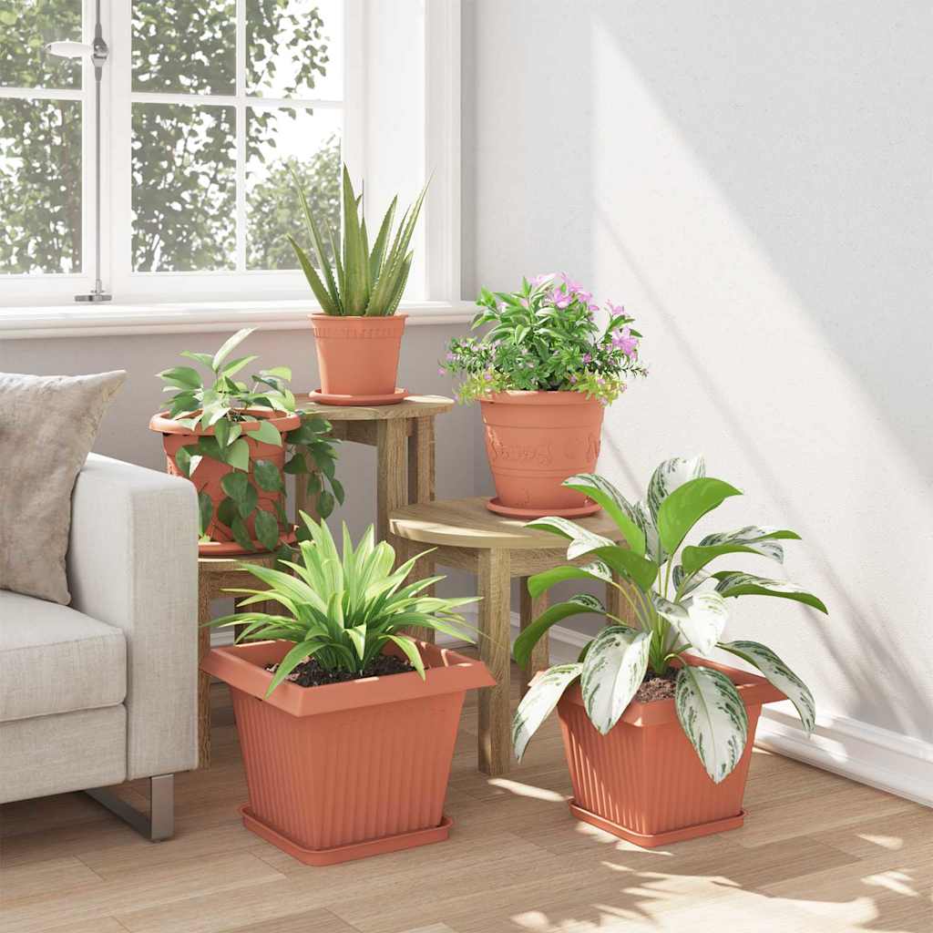 Square Flower Tray 6 pcs Brick Red 25.5 x 25.5 x 2.5 cm Plastic