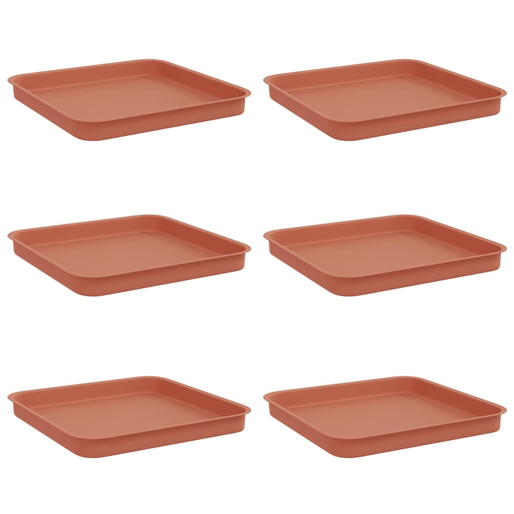 Square Flower Tray 6 pcs Brick Red 25.5 x 25.5 x 2.5 cm Plastic