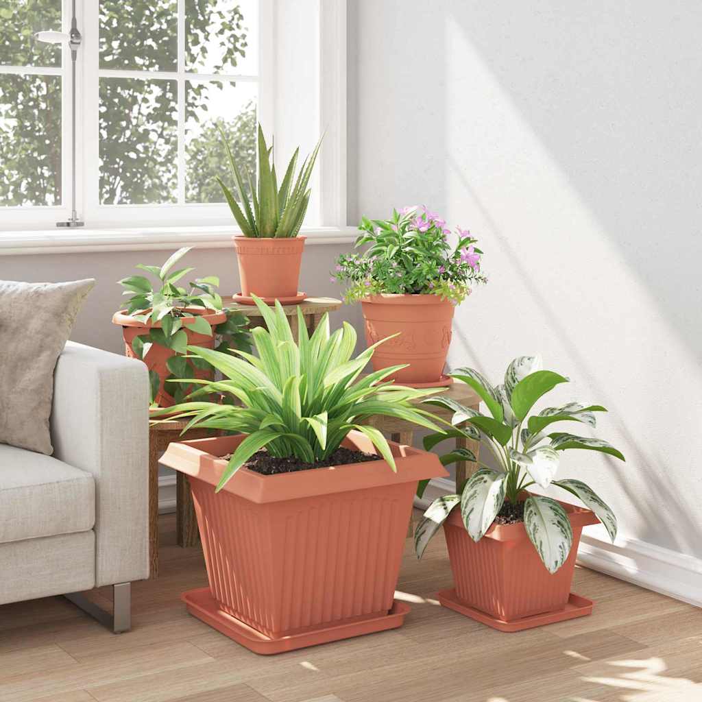 Square Flower Tray 6 pcs Brick Red 36 x 36 x 2.5 cm Plastic