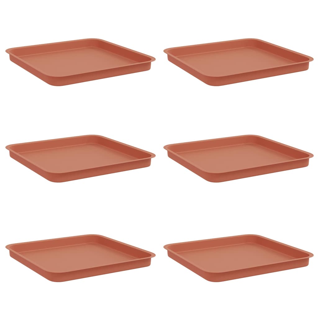 Square Flower Tray 6 pcs Brick Red 36 x 36 x 2.5 cm Plastic