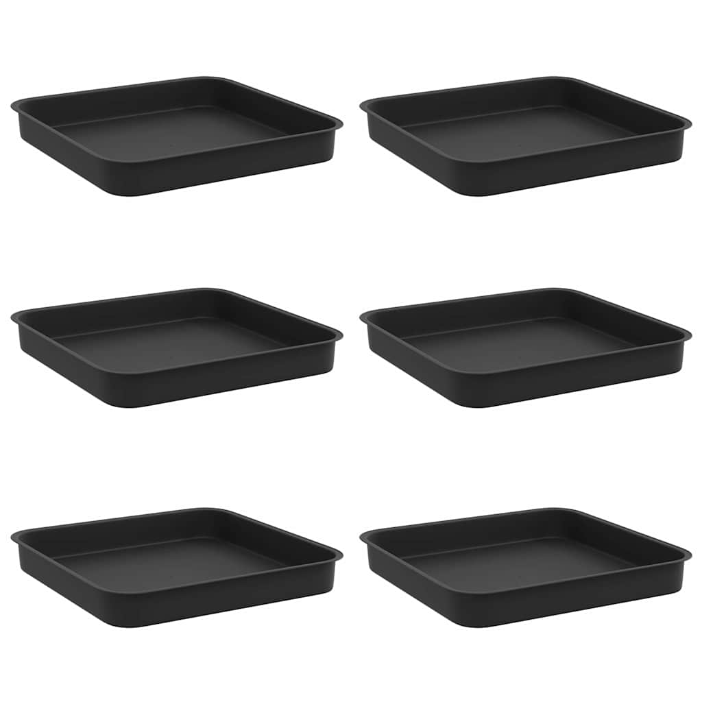 Square Flower Tray 6 pcs Black 15 x 15 x 2 cm Plastic