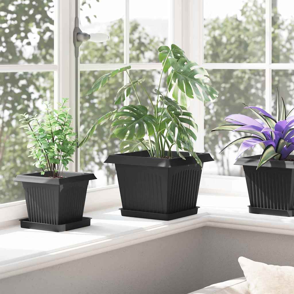 Square Flower Tray 6 pcs Black 18 x 18 x 2 cm Plastic