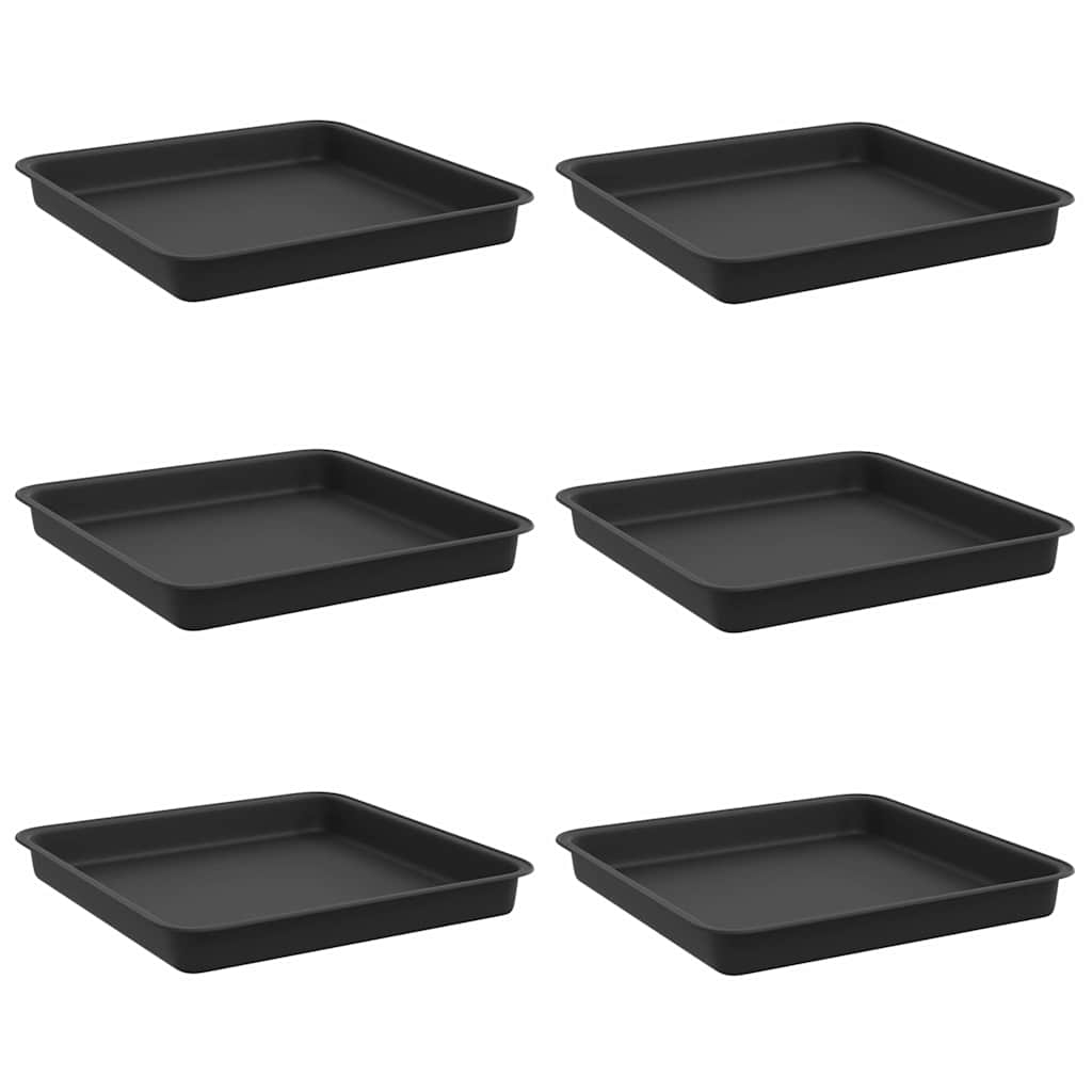 Square Flower Tray 6 pcs Black 18 x 18 x 2 cm Plastic