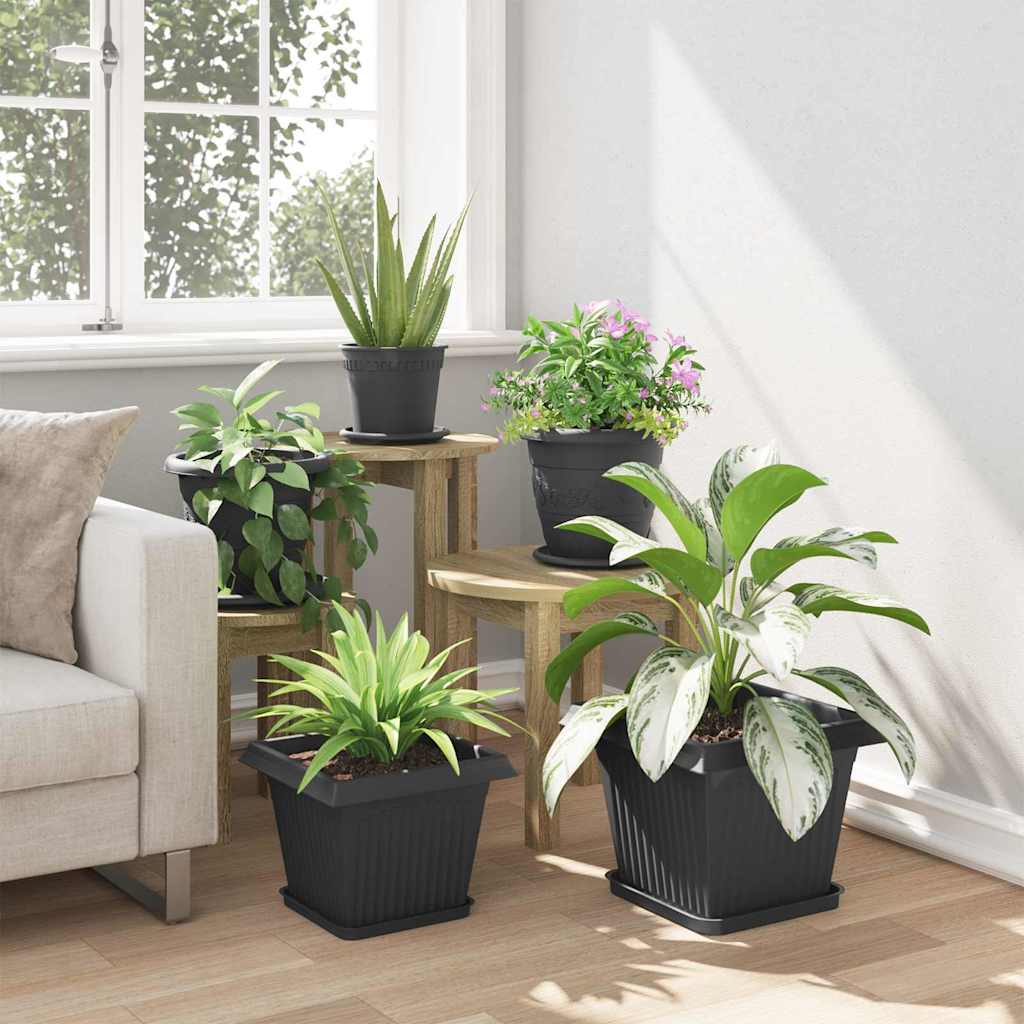Square Flower Tray 6 pcs Black 21 x 21 x 2 cm Plastic
