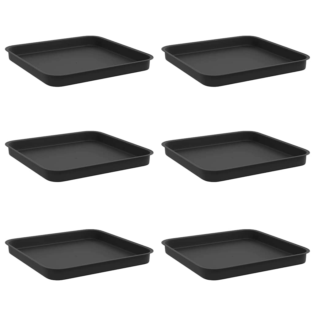 Square Flower Tray 6 pcs Black 21 x 21 x 2 cm Plastic