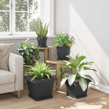 Square Flower Tray 6 pcs Black 25.5 x 25.5 x 2.5 cm Plastic