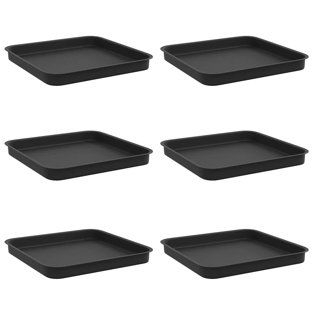 Square Flower Tray 6 pcs Black 25.5 x 25.5 x 2.5 cm Plastic