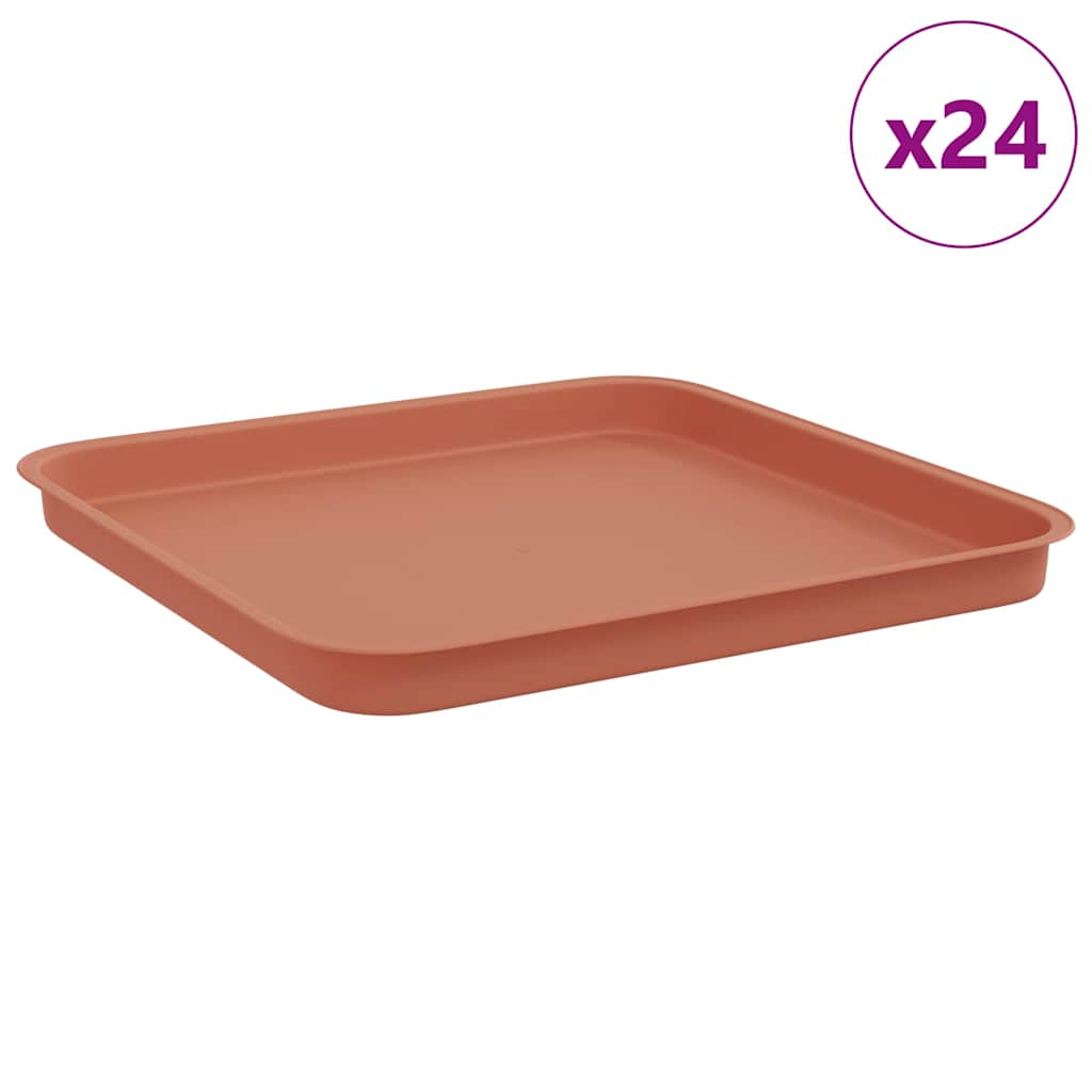 Square Flower Tray 24 pcs Brick Red 32 x 32 x 2.5 cm Plastic