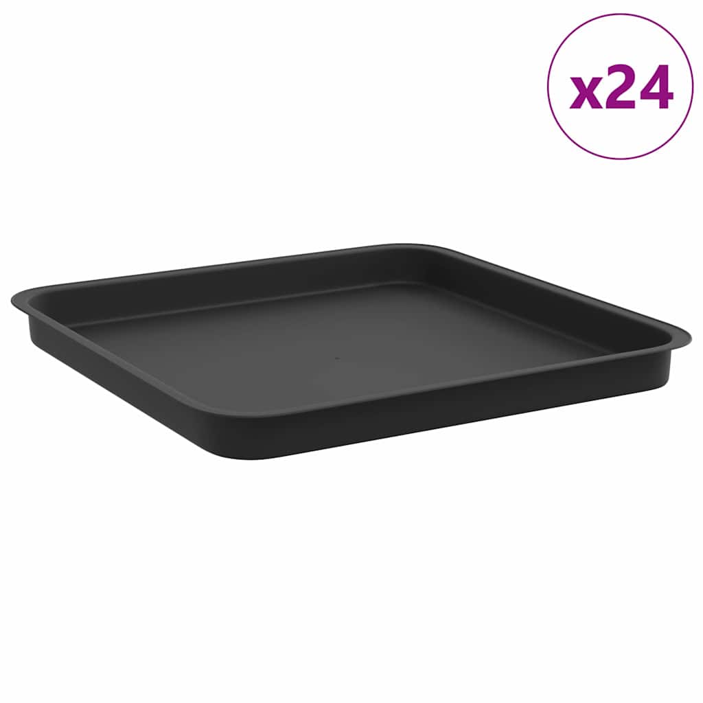 Square Flower Tray 24 pcs Black 36 x 36 x 2.5 cm Plastic
