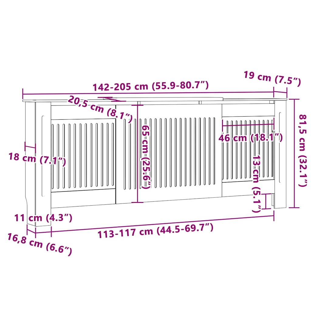 Radiator Cover 2 pcs Black 205 x 20.5 x 81.5cm Engineered Wood