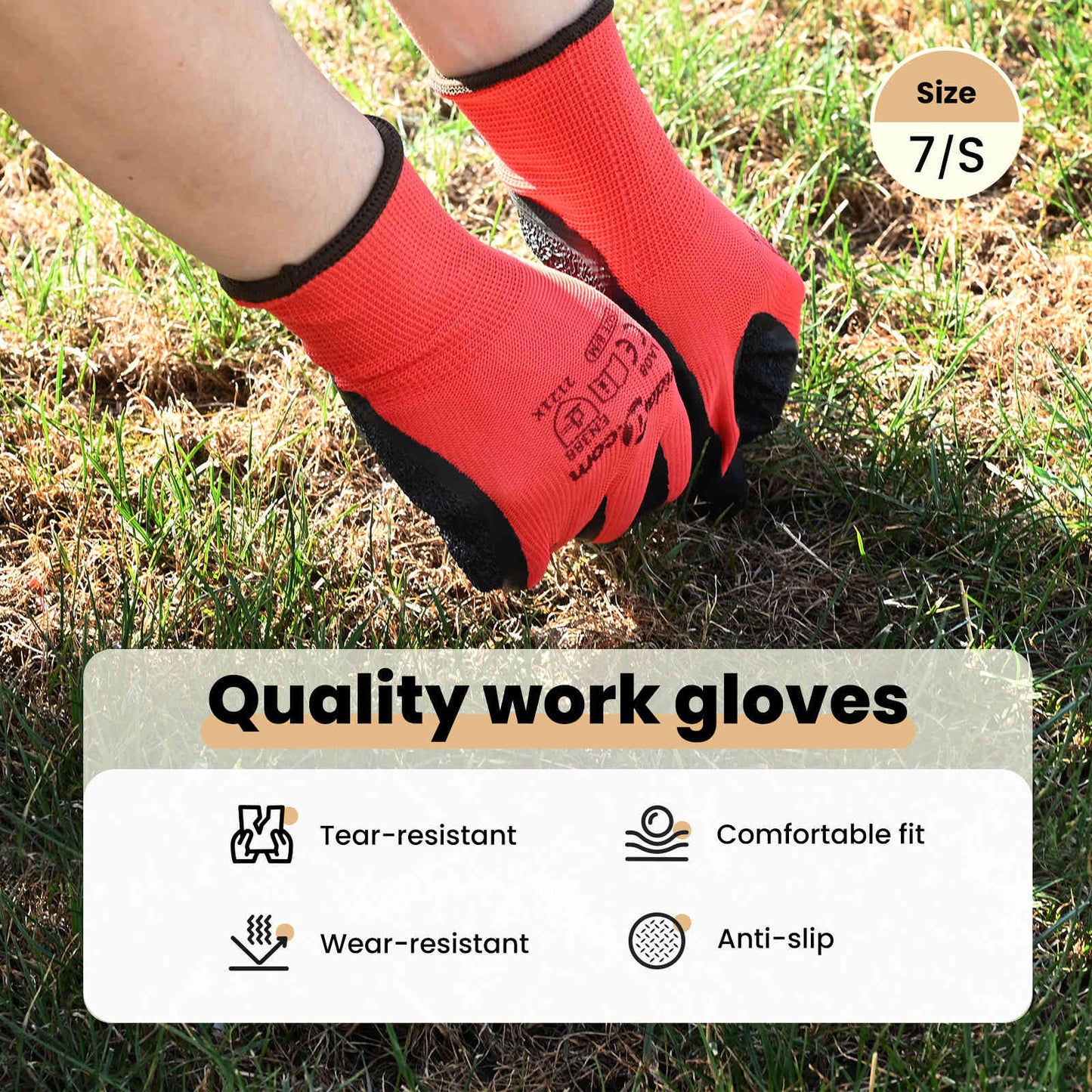 Work Gloves 24 pcs Red and Black 7 / S Latex Coating