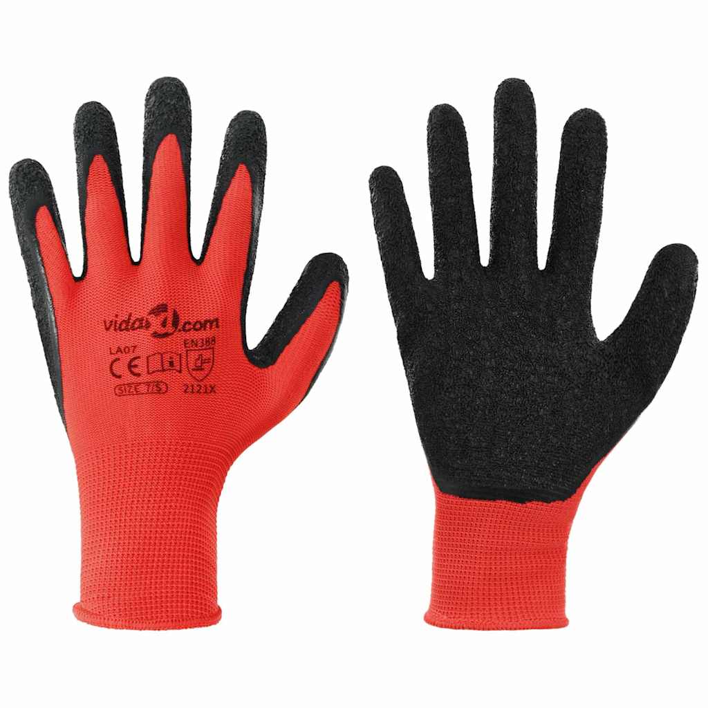 Work Gloves 24 pcs Red and Black 7 / S Latex Coating