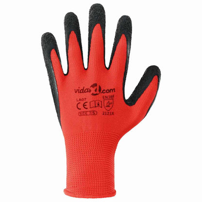 Work Gloves 24 pcs Red and Black 7 / S Latex Coating
